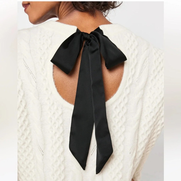 TALBOTS SATIN BOW CABLE KNIT PULLOVER Feminine cabin core holiday party - Picture 6 of 12